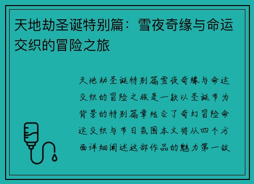 天地劫圣诞特别篇：雪夜奇缘与命运交织的冒险之旅